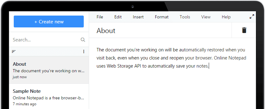 Kuadinfo Online Notepad Screenshot