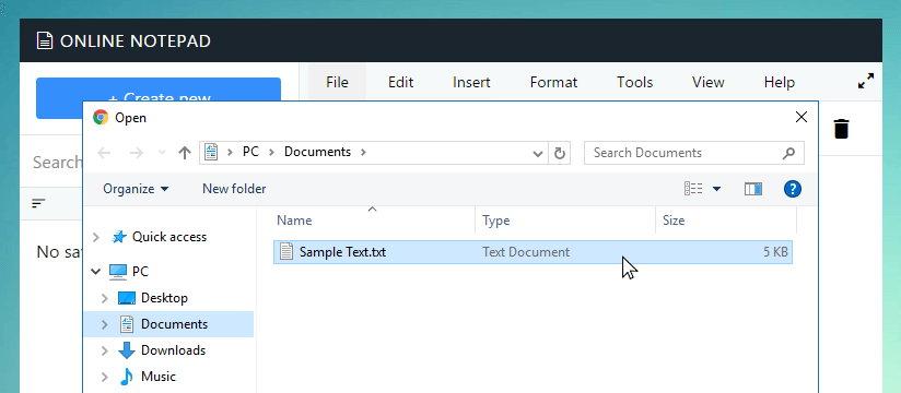 Open file dialog in Kuadinfo
